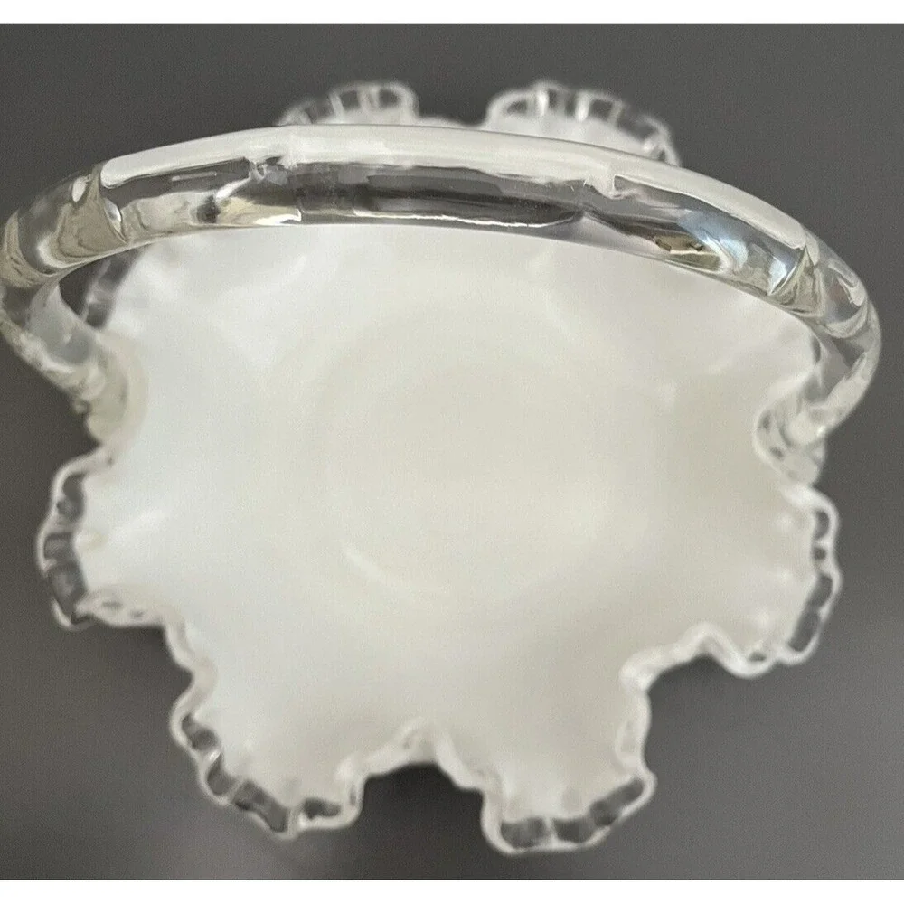 Fenton Silver Crest Milk Glass Basket Collectible White Ruffle Edge Vintage Gift